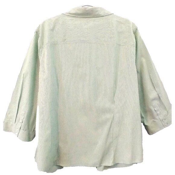 IZOD Women’s Blouse 3/4 Sleeve Button Up Green Mini Stripe Cotton Stretch - 2X - Picture 5 of 8